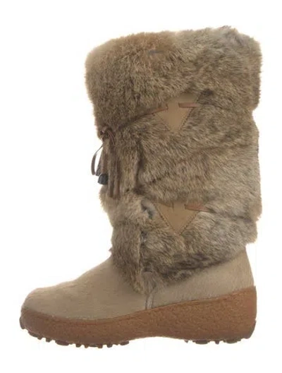 Pre-owned Oscar Sport Fur Lace-up Boots In Brown
