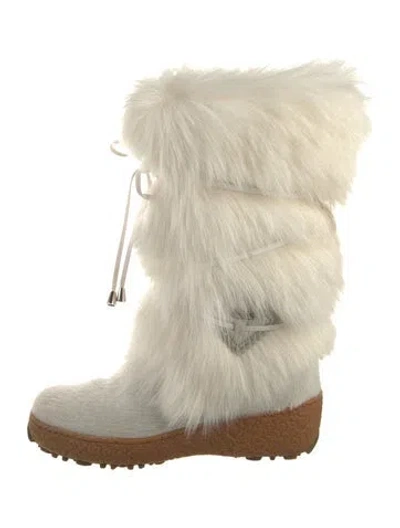 Pre-owned Oscar Sport Ponyhair Rain Boots In Neutral