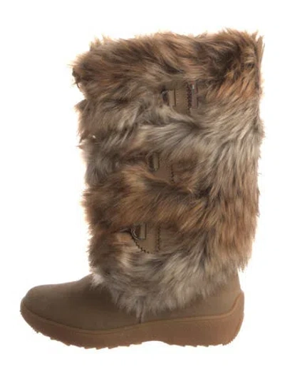 Pre-owned Oscar Sport Suede Patterned Rain Boots In Brown