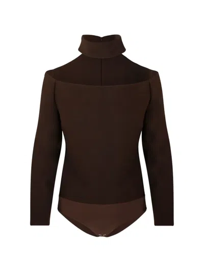 Oscar The Collection Aimée Cut-out High-neck Bodysuit In Brown
