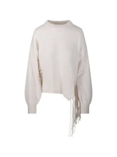 Oscar The Collection Fringe-trim Asymmetric Sweater In White