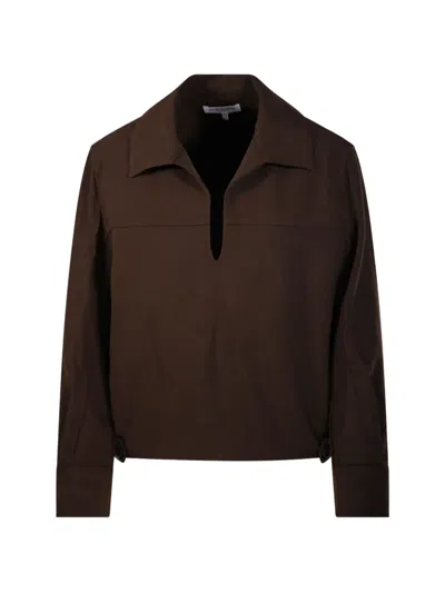 Oscar The Collection Gryan Elasticated-hem Top In Brown