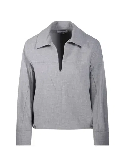Oscar The Collection Gryan Pleated Elasticated-hem Top In Gray