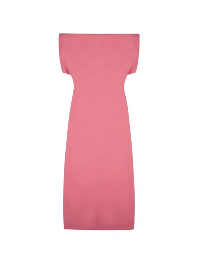 Oscar The Collection Strapless Off-the-shoulder Mini Dress With Pleated Detail In Pink