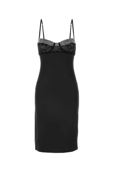 Oseree Black Stretch Satin Dress
