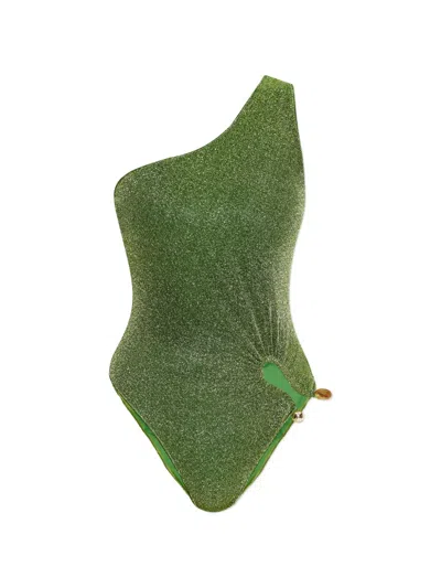 Oseree 원숄더 컷아웃 원피스 수영복 In Green