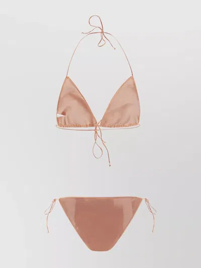 Oseree Adjustable Side Tie Bikini Set In Pink