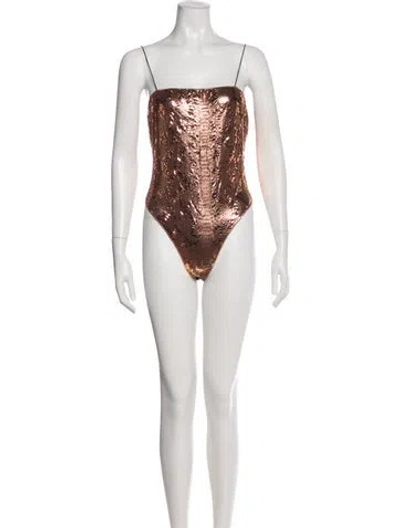 Pre-owned Oseree Animal Print Square Neckline Bodysuit W/ Tags In Multi