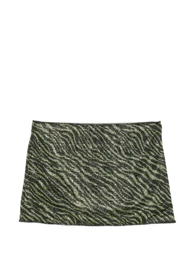 Oseree Animalier Zebra-print Mini Beach Skirt In Green