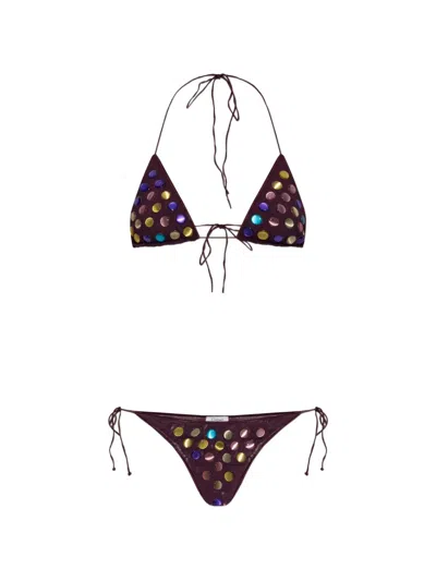 Oseree Bubble Embellished Knit Bikini Set In Black