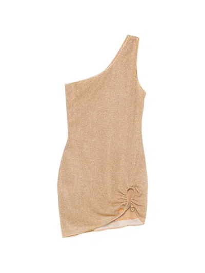 Oseree Asymmetric-neck Mini Dress In Neutral