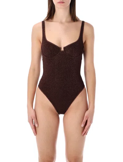 Oseree Chocolate Nylon Blend Swimsuit In Brown