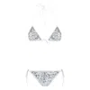 Oseree Sequin-embellished Triangle Bikini Set In Silver