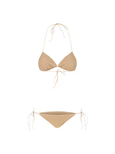 Oseree Halterneck Glitter Triangle Top Swim Cover In Brown