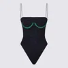 Oseree Oséree Black And Green Beachwear In Emerald Green - Night Blue