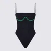 Oseree Oséree Black And Green Beachwear In Emerald Green - Night Blue