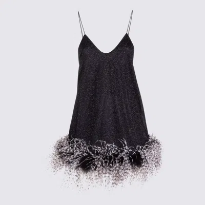 Oseree V-neck Feather Dress In Black