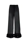 Oseree Feather-trimmed Velvet Wide-leg Pants In Black