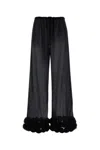 Oseree Feather-trimmed Velvet Wide-leg Pants In Black