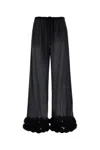 Oseree Feather-trimmed Velvet Wide-leg Pants In Black