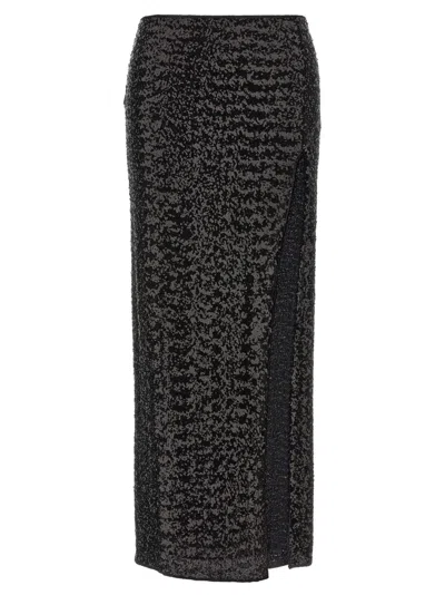 OSEREE BLACK PAILLETTES LONG SKIRT