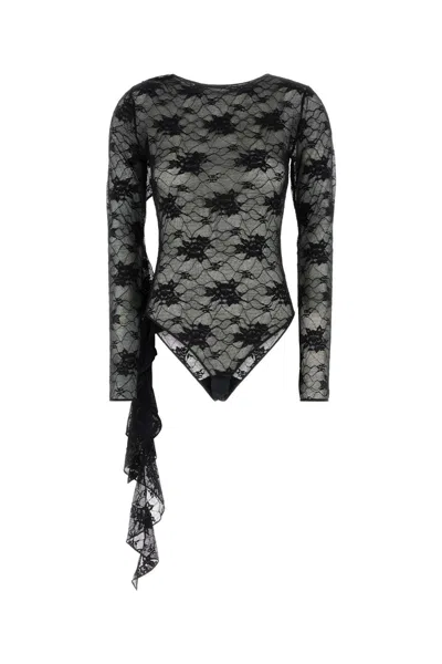 OSEREE BLACK STRETCH LACE BODYSUIT
