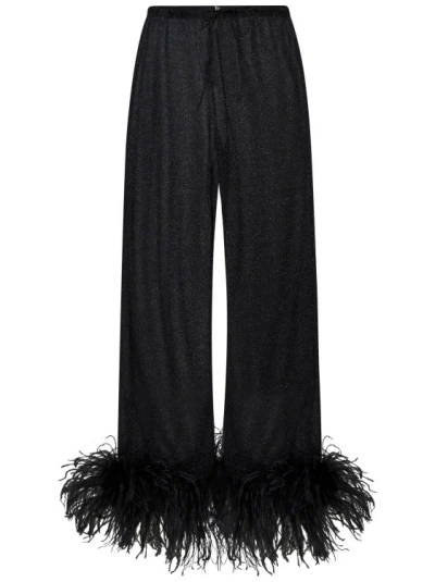 Oseree Black Trousers In Lamé Fabric