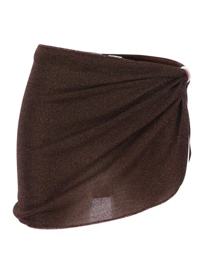 Oseree Brown Skirt With Semi-transaprent Design And Ring Detail In Fabric Woman