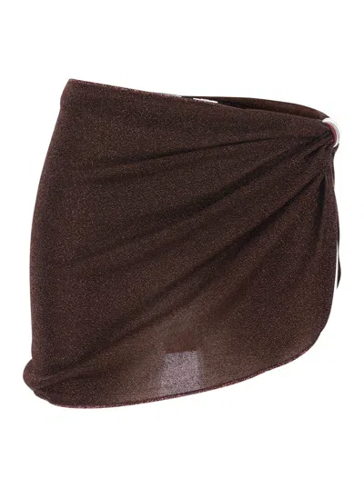 Oseree Brown Skirt With Semi-transaprent Design And Ring Detail In Fabric Woman