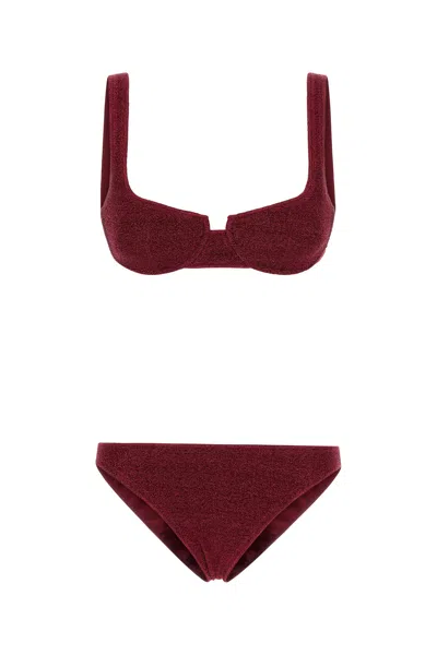 Oseree Burgundy Nylon Blend Bikini In Brown