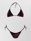 Oseree Burgundy Sequin Halter Microkini In Black
