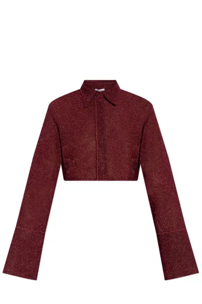 Oseree Burgundy Shirt Finished With Lurex Thread In Brown