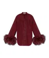 Shop Oseree Burgundy Shirt Finished With Ostrich Feathers