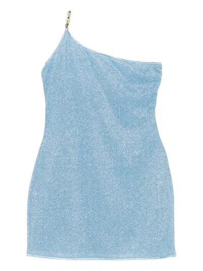Oseree Chain-embellished One-shoulder Dress In Blue