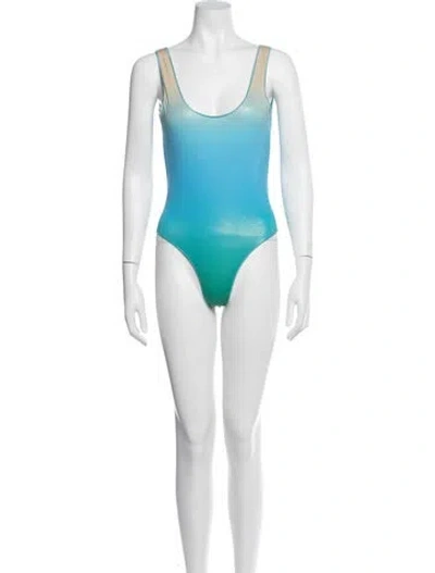 Pre-owned Oseree Colorblock Pattern Crystal Embellishments One-piece In Blue