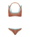 Oseree Metallic-effect Layered Bikini In Brown