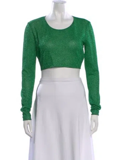 Pre-owned Oseree Crew Neck Long Sleeve Crop Top W/ Tags In Green