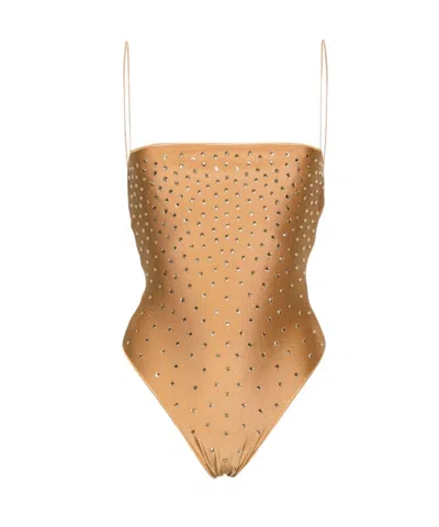 Oseree Crystal-embellished High-cut One-piece In Brown