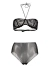 Oseree Crystal-embellished Mesh Bra Set In Black