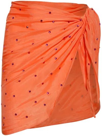 Oseree Crystal-embellished Mini Skirt In Orange