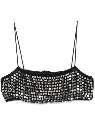 Oseree Mesh Bra With Spaghetti Straps And Studded Design In Black