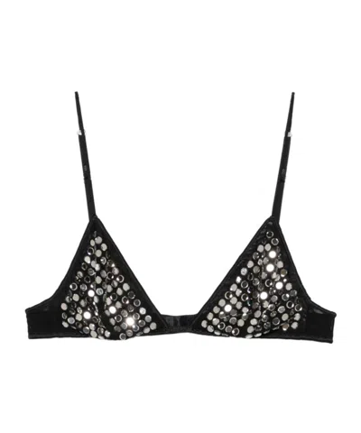Oseree Crystal-embellished Triangle Bra In Black