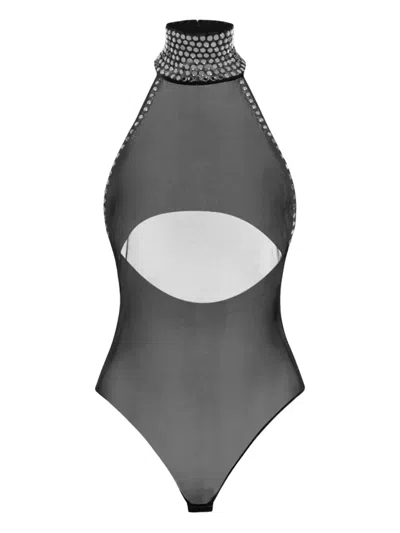 OSEREE CRYSTAL-EMBELLISHED TURTLENECK BODYSUIT