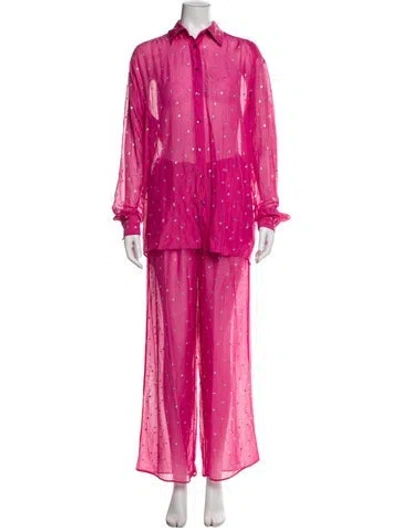 Pre-owned Oseree Crystal Embellishments Pant Set In Pink