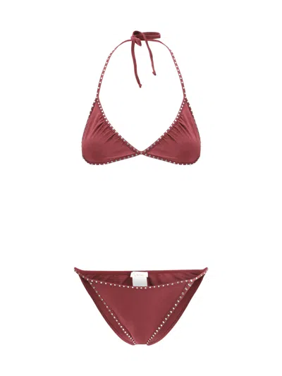 Oseree Crystal Swimsuit Halter Neck In Red