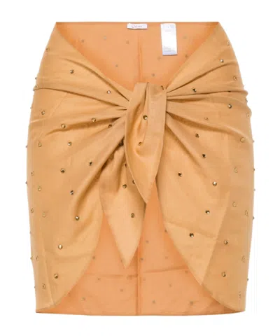 Oseree Crystal Mini Skirt In Brown