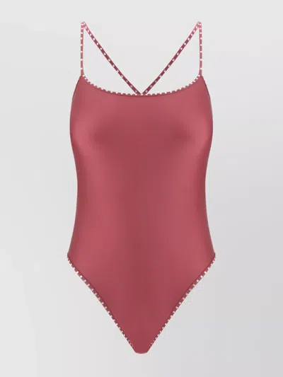 Oseree Crystal Swimsuit With Sparkling Rhinestone Straps In Pink