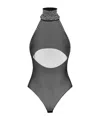 Oseree Oséree Crystal Turtleneck Bodysuit In Gray