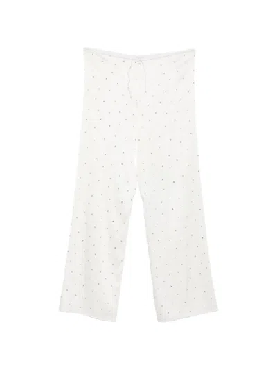 Oseree Crystal-embellished Drawstring Trousers In White