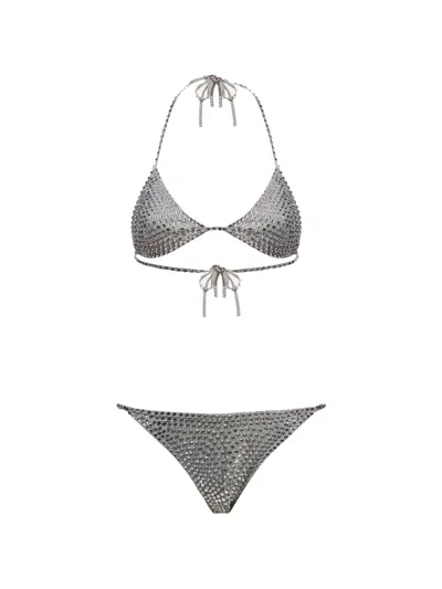 Oseree Crystal-embellished Triangle Bikini In Gray